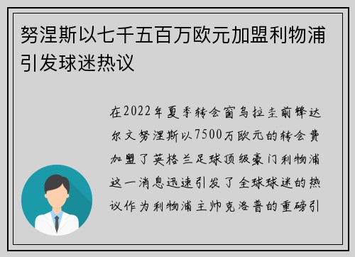 努涅斯以七千五百万欧元加盟利物浦引发球迷热议